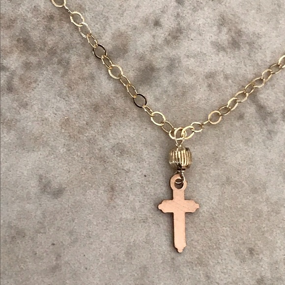 Solid gold tiniest cross necklace - Picture 2 of 3